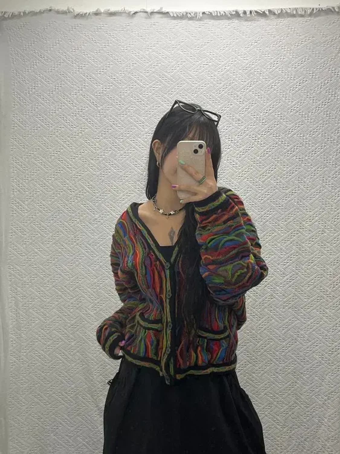 림노스 보헤미안 에스닉 비비드 멀티컬러 니트 울 가디건 L C06649 상품이미지1