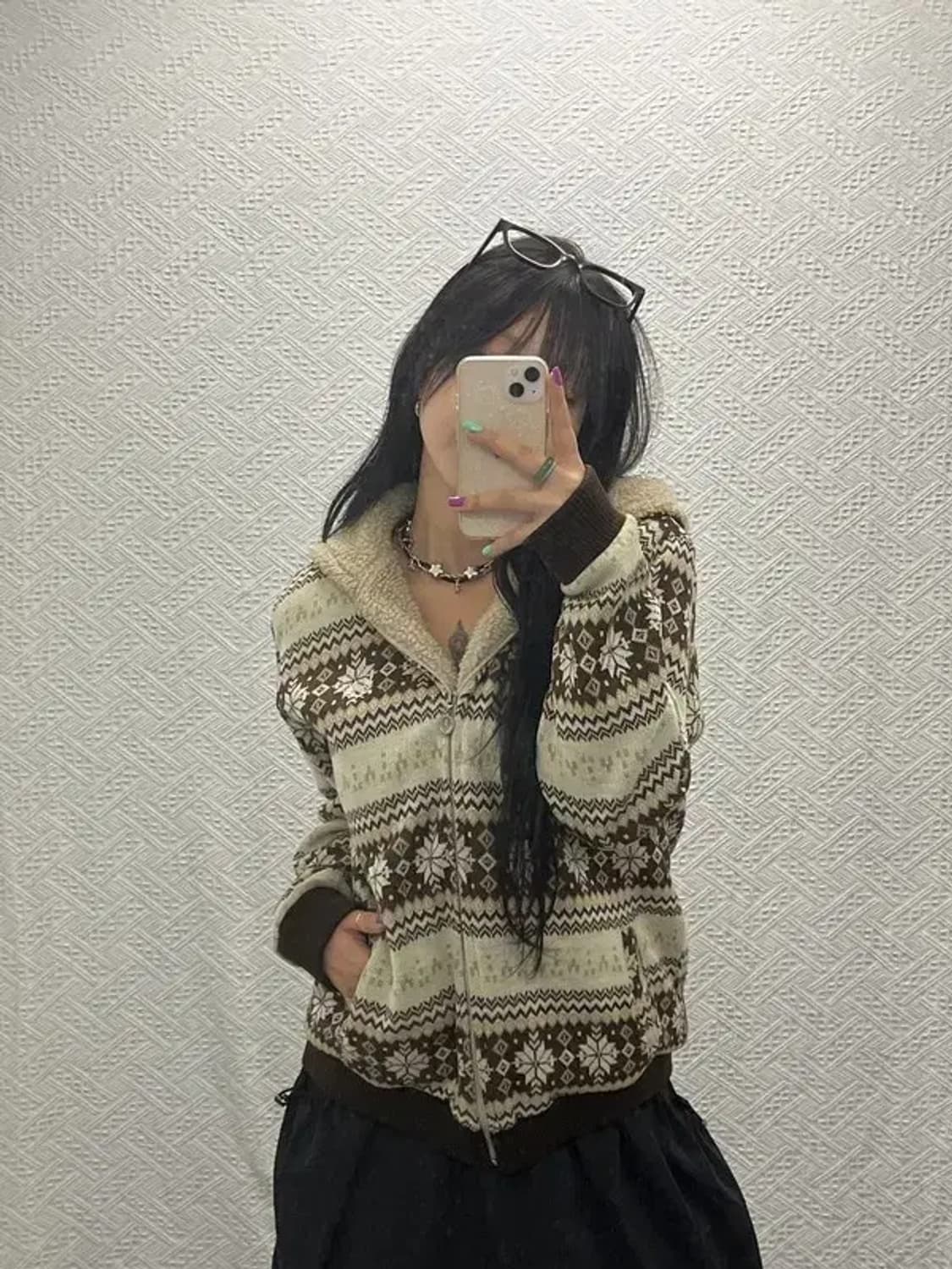 프레드페리 빈티지 노르딕 패턴 셰르파 양털 니트 후드집업 L C06644 상품이미지1