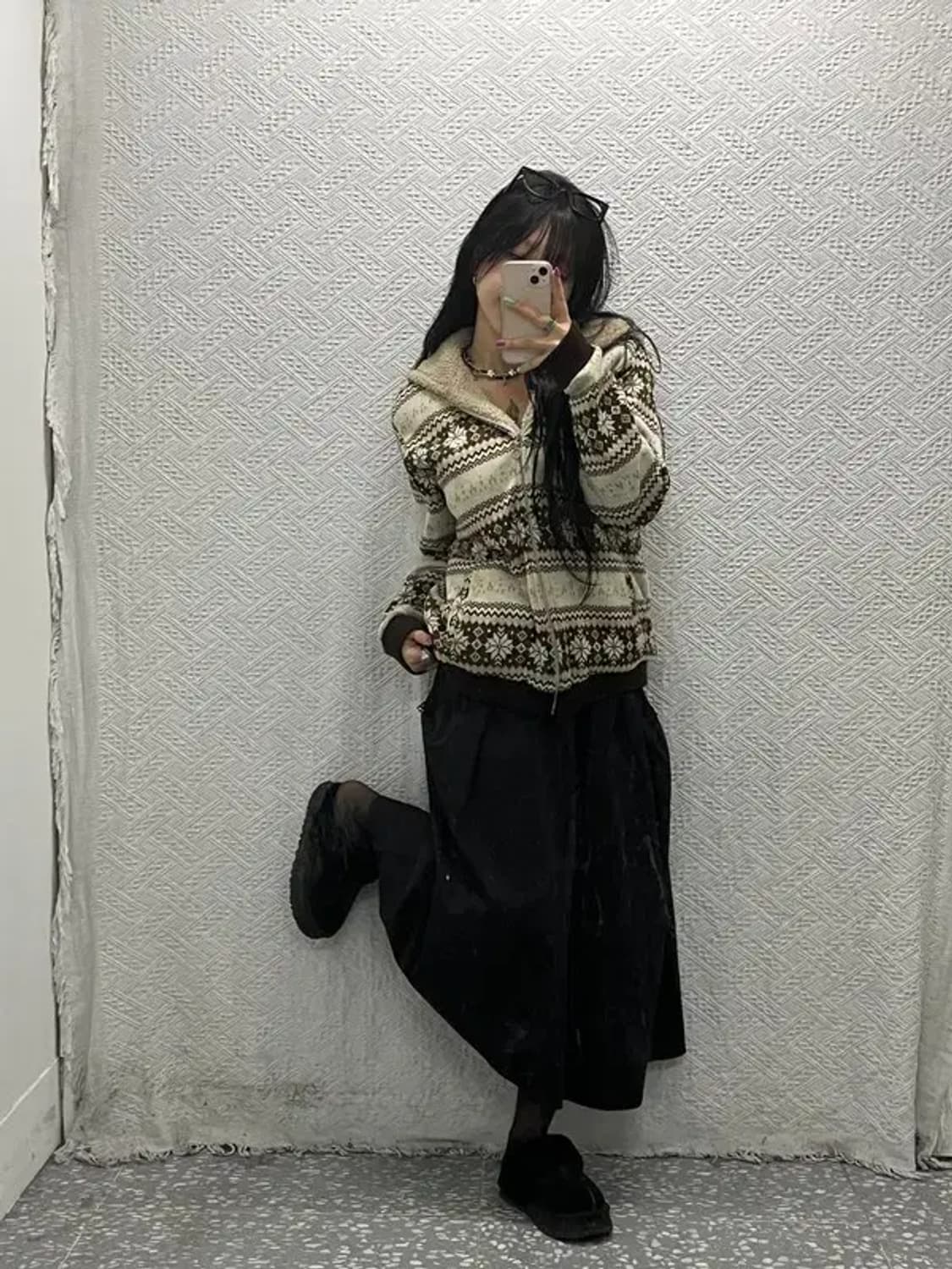 프레드페리 빈티지 노르딕 패턴 셰르파 양털 니트 후드집업 L C06644 상품이미지2