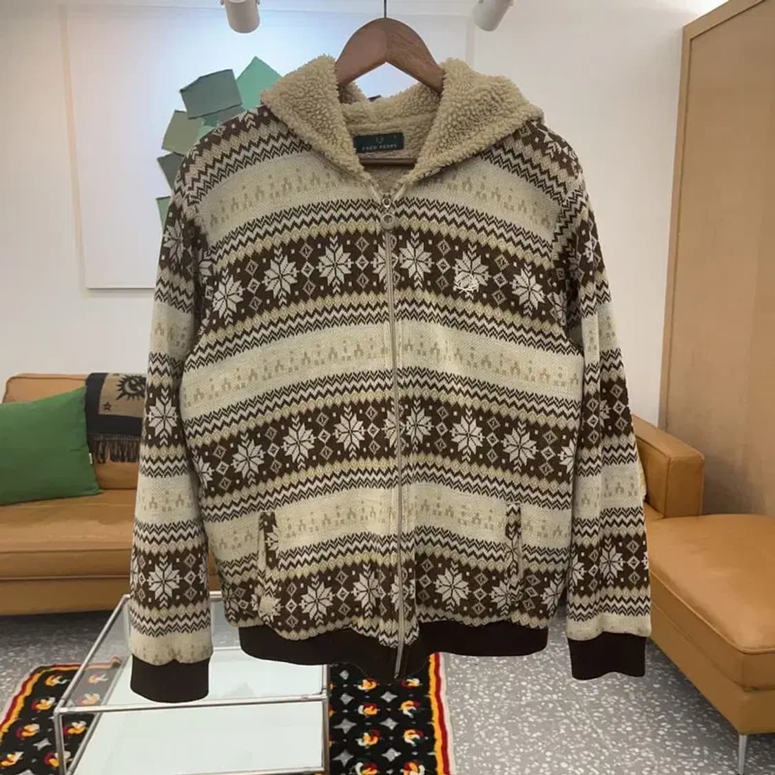 프레드페리 빈티지 노르딕 패턴 셰르파 양털 니트 후드집업 L C06644 상품이미지3
