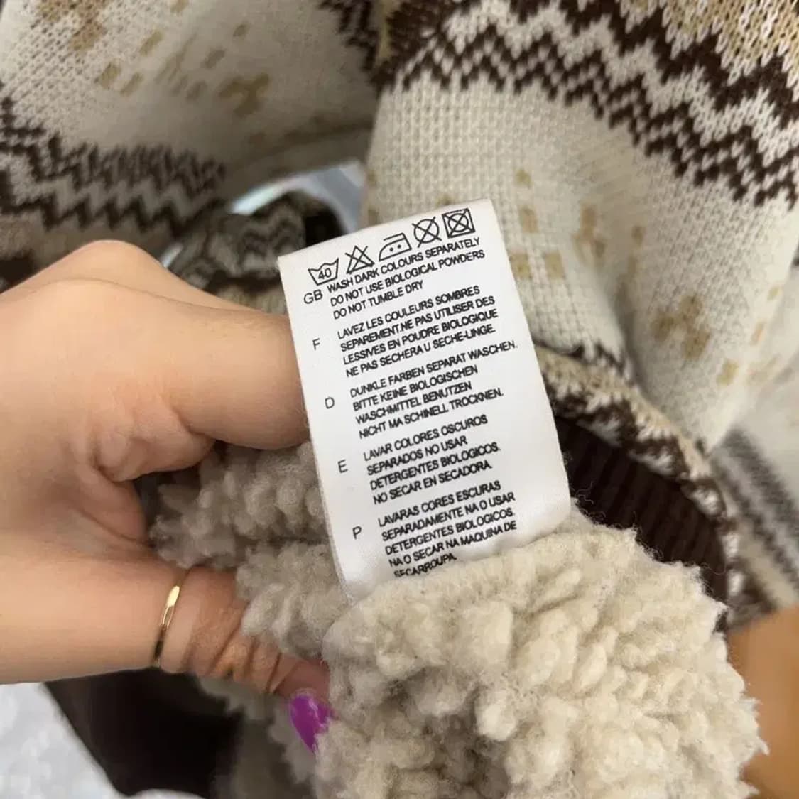 프레드페리 빈티지 노르딕 패턴 셰르파 양털 니트 후드집업 L C06644 상품이미지7