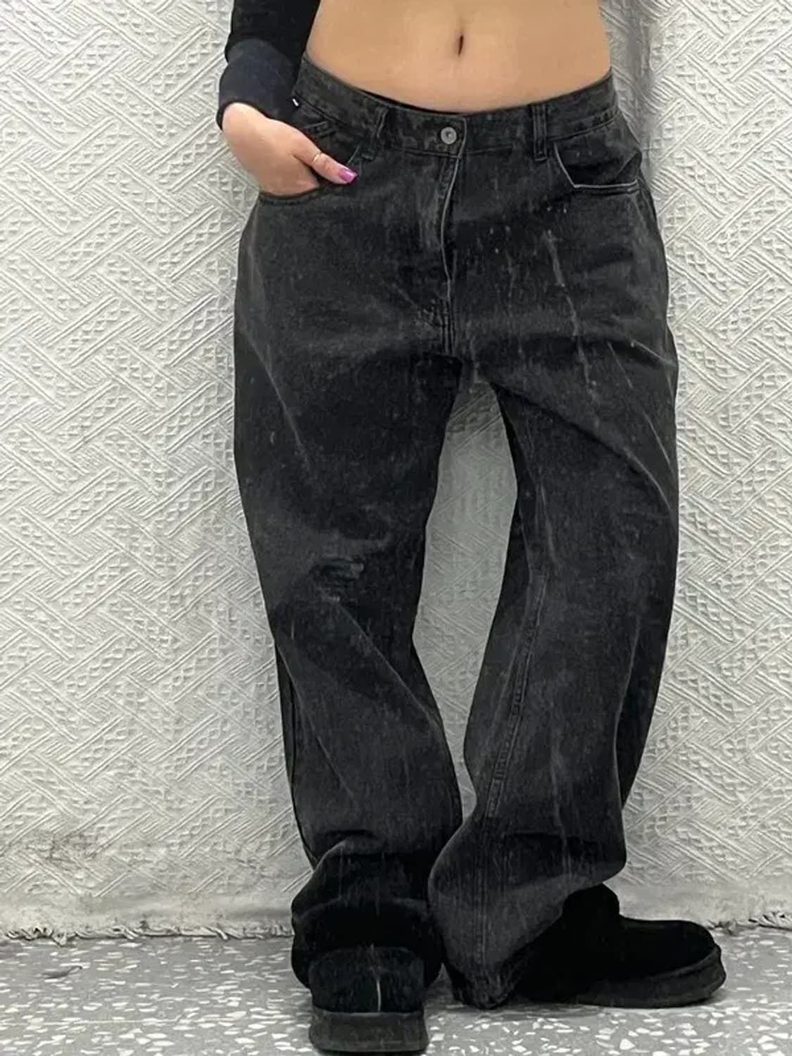 디스이즈네버댓 베이직 모던룩 와이드 흑청 데님팬츠 L C06674 상품이미지2