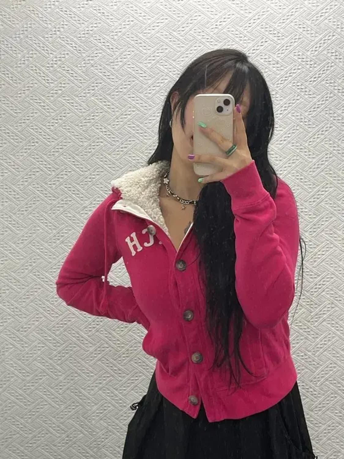 아베크롬비 대장급 90's Y2K 딥핑크 양털 후드 자켓 M C06691 상품이미지2