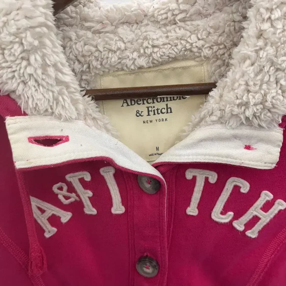 아베크롬비 대장급 90's Y2K 딥핑크 양털 후드 자켓 M C06691 상품이미지7
