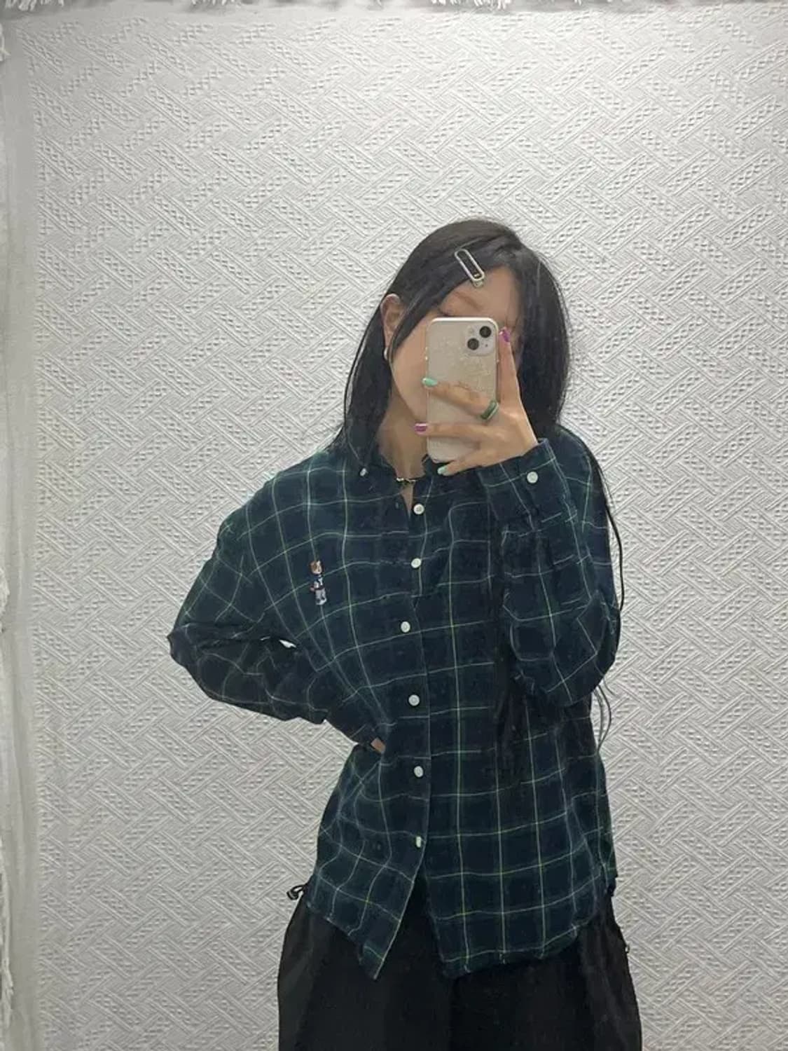 예일 베어자수 버튼다운 홀리데이 그린 셔츠 L C06738 상품이미지1