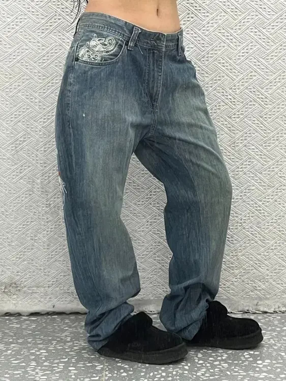 에코리미티드 올드스쿨 일본풍 자수 데님팬츠 36인치 C06750 상품이미지2