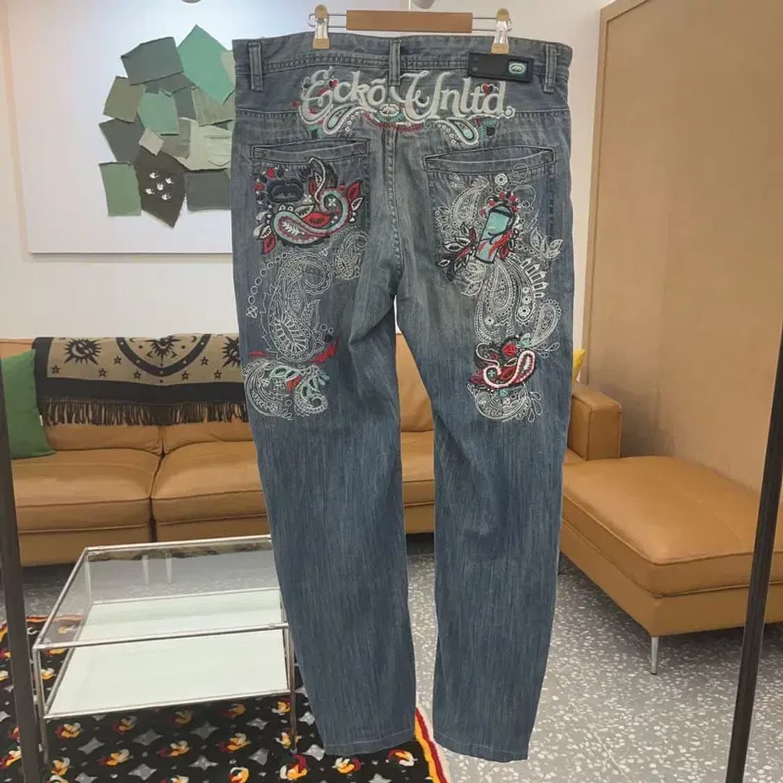 에코리미티드 올드스쿨 일본풍 자수 데님팬츠 36인치 C06750 상품이미지3