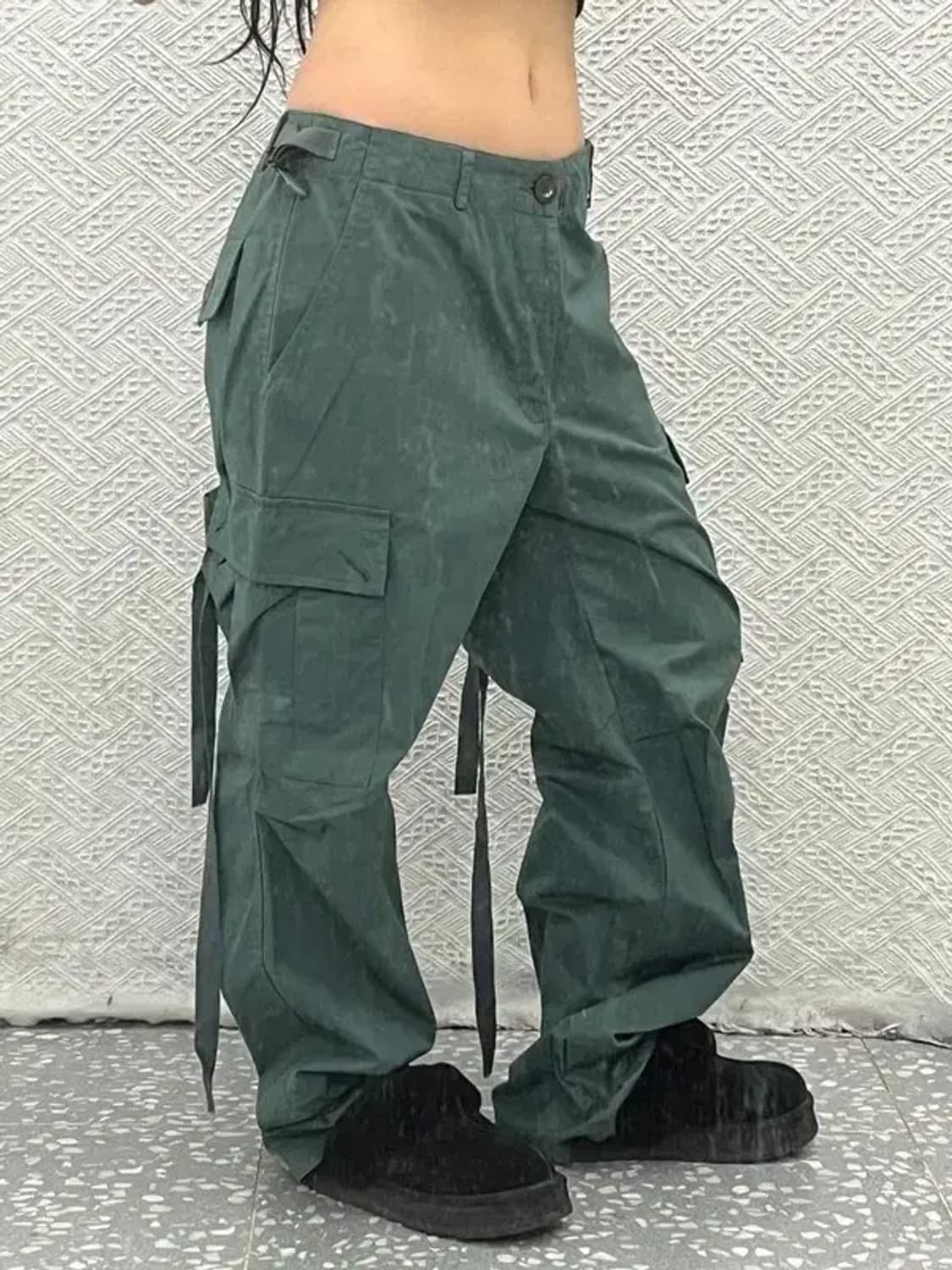 빈티지 스트릿 힙합 올리브 그린 스트랩 카고팬츠 M C06754 상품이미지1