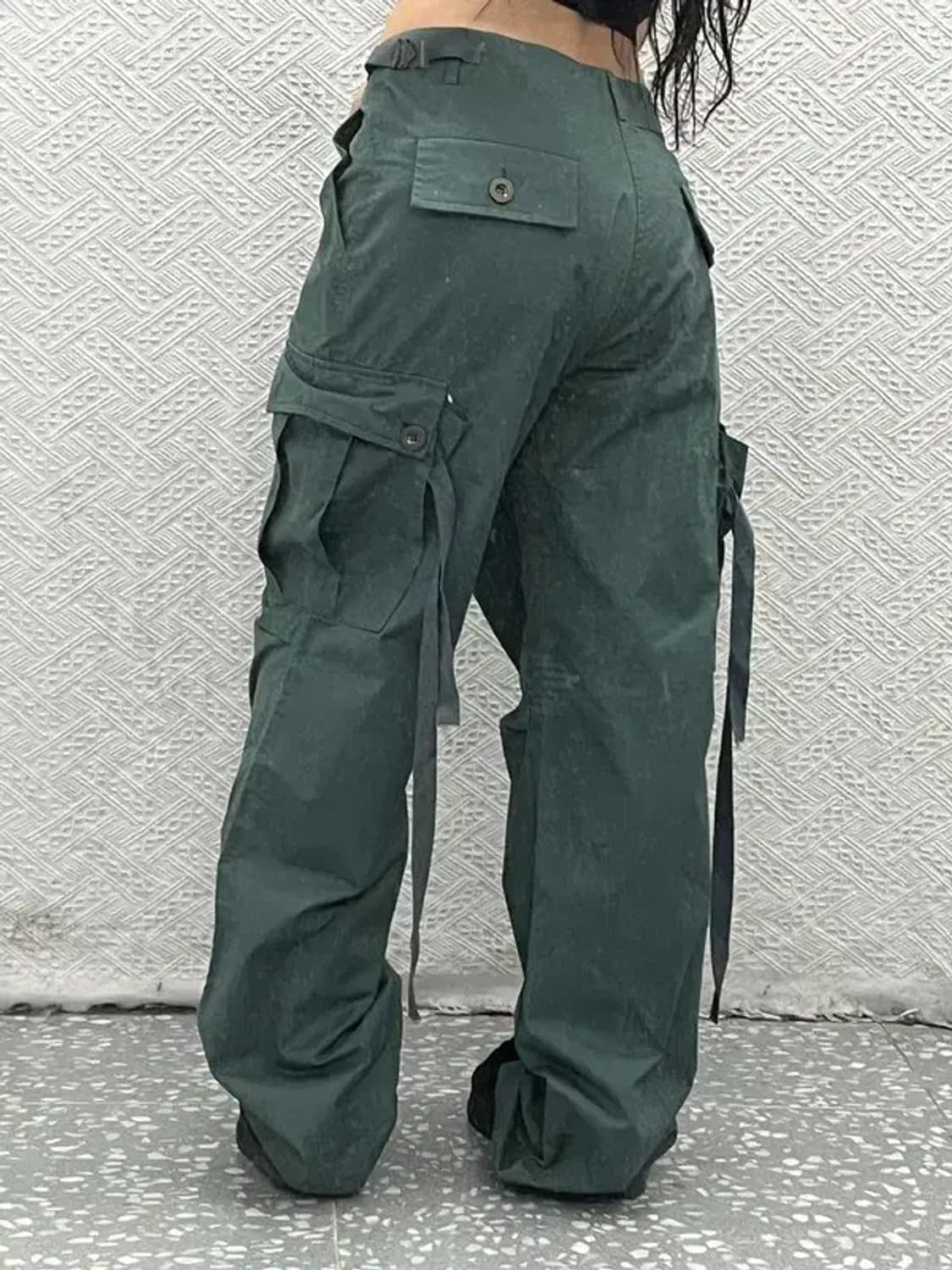빈티지 스트릿 힙합 올리브 그린 스트랩 카고팬츠 M C06754 상품이미지2