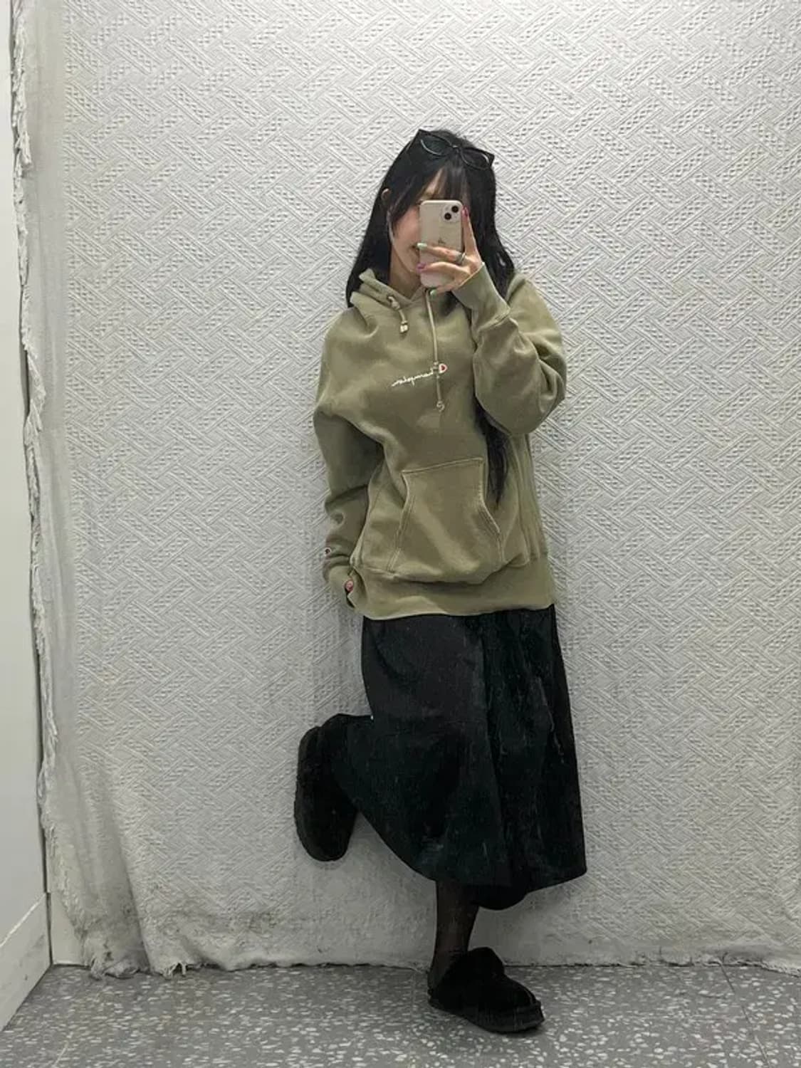 챔피언 리버스위브 올리브 카키 말차 후드티 L C06802 상품이미지1