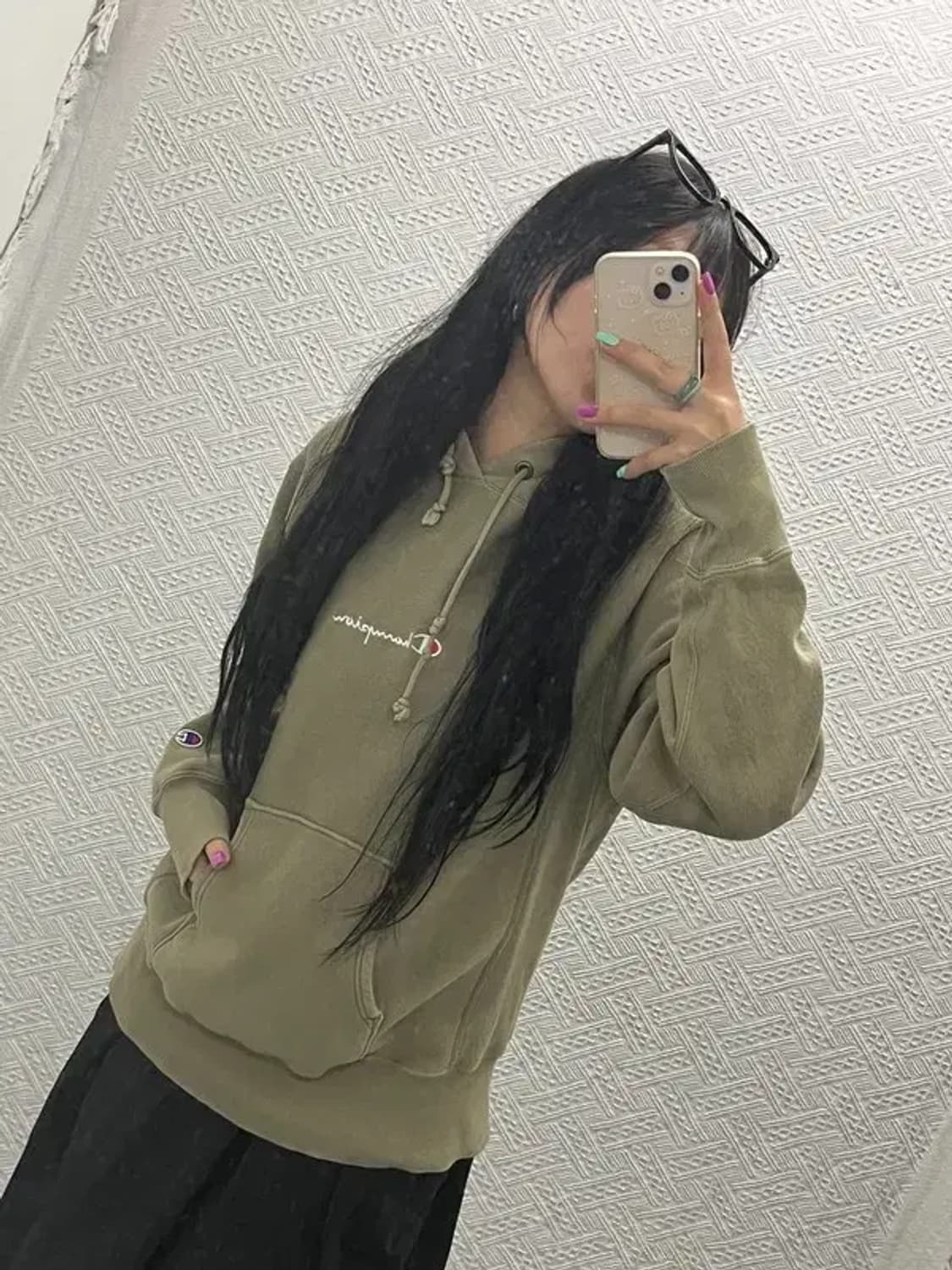 챔피언 리버스위브 올리브 카키 말차 후드티 L C06802 상품이미지2