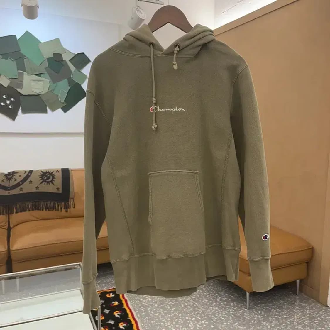 챔피언 리버스위브 올리브 카키 말차 후드티 L C06802 상품이미지3