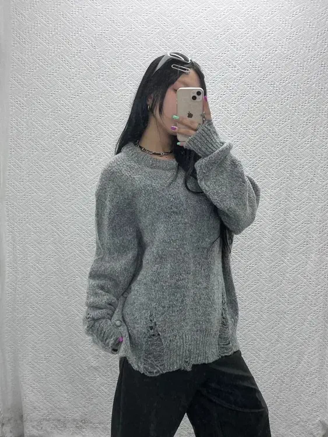 앤더슨벨 데미지 크루넥 그런지 니트 L C06862 상품이미지2