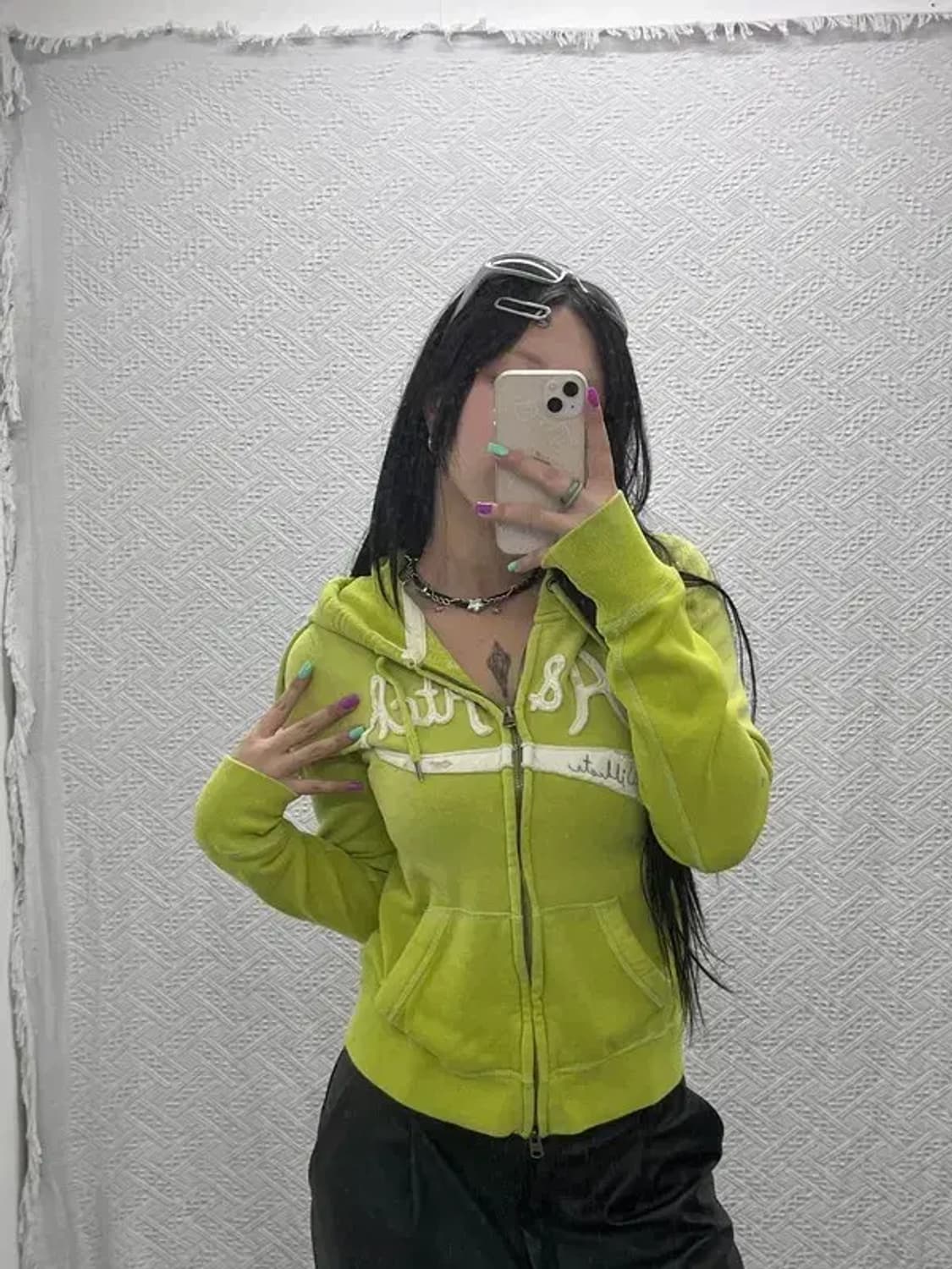 아베크롬비 Y2K 라임그린 기모 후드집업 L C06853 상품이미지1