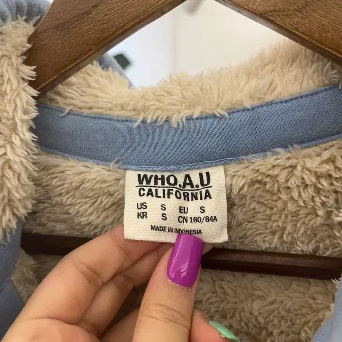 후아유 Y2K 여리 파스텔 블루 폭닥 양털 후드집업 S C06859 상품이미지5