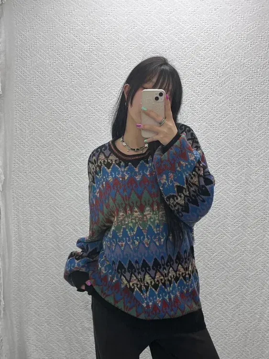 버밀리온 밀라노 빈티지 에스닉 보헤미안 패턴 니트 V C06881 상품이미지1