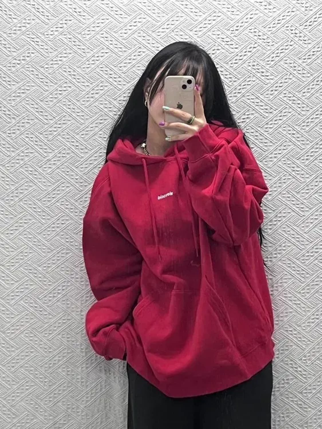 슬로우애시드 레트로 오버핏 비비드 레드 후드티 L C06898 상품이미지1