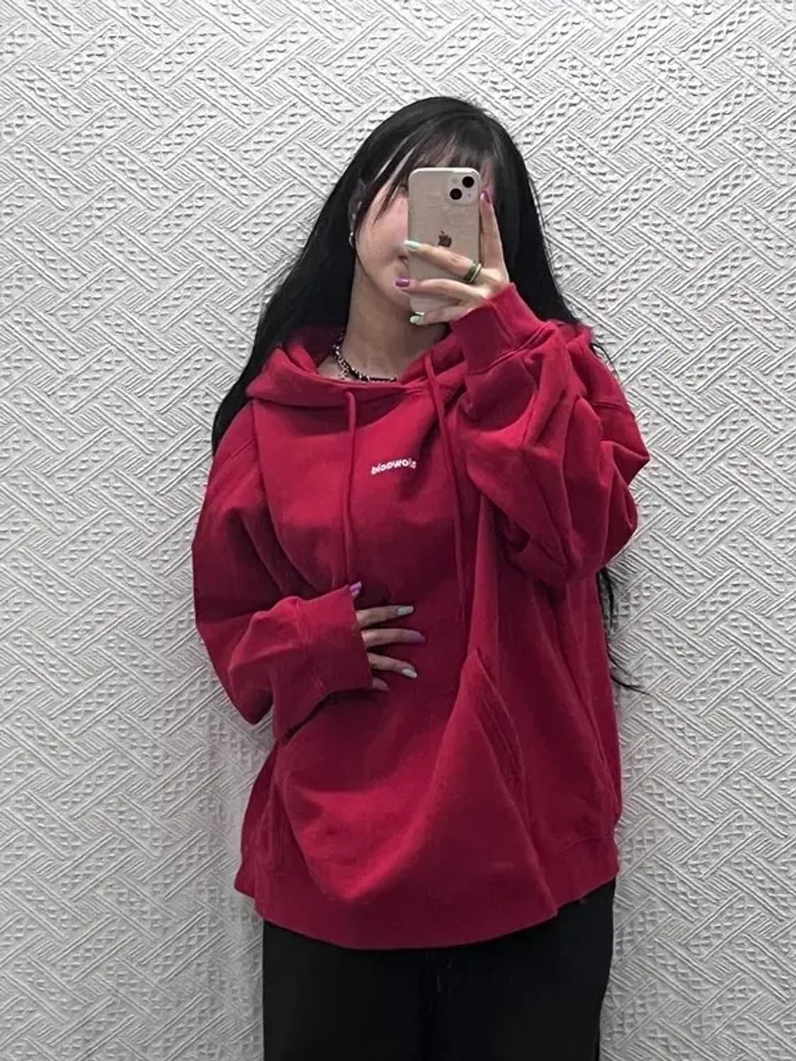 슬로우애시드 레트로 오버핏 비비드 레드 후드티 L C06898 상품이미지2