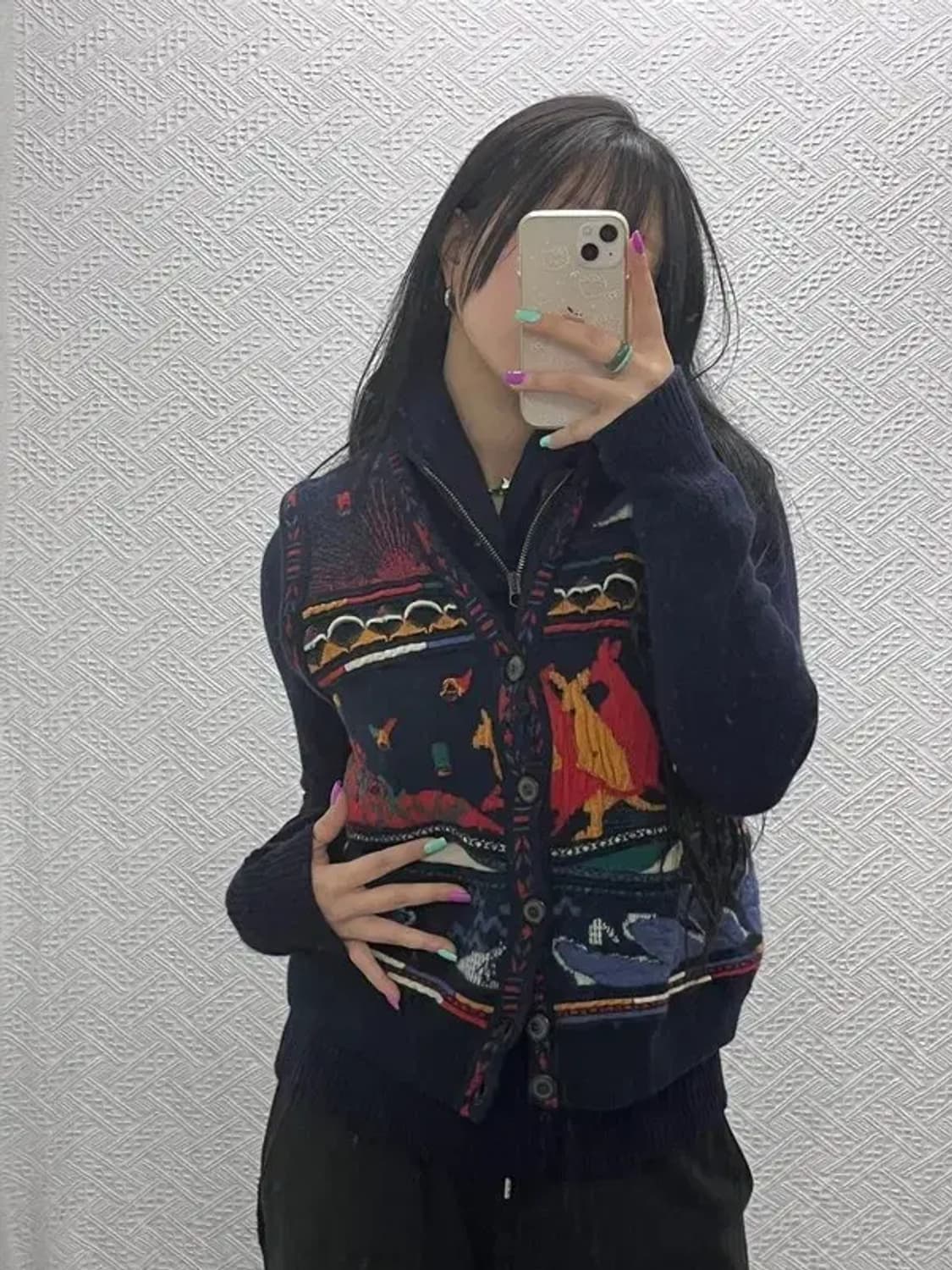 MEEROO 오스트레일리아 인디언 패턴 울 니트 조끼 XL C06904 상품이미지2