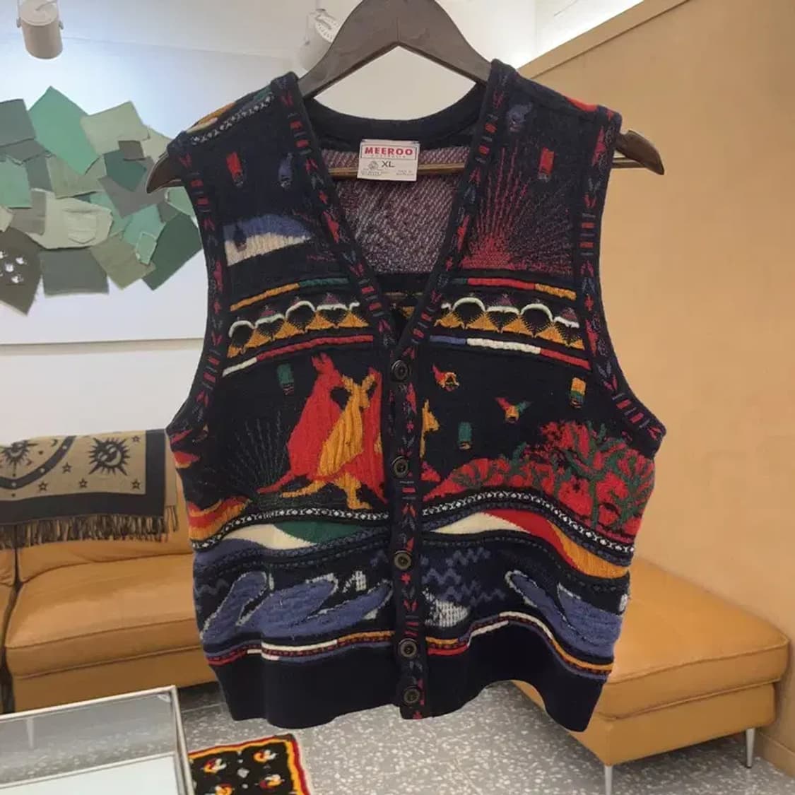 MEEROO 오스트레일리아 인디언 패턴 울 니트 조끼 XL C06904 상품이미지3