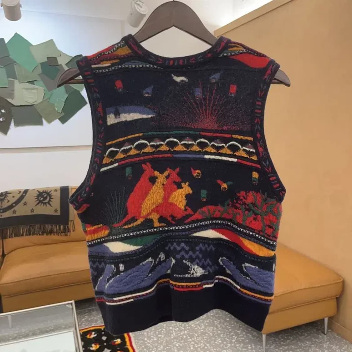 MEEROO 오스트레일리아 인디언 패턴 울 니트 조끼 XL C06904 상품이미지4