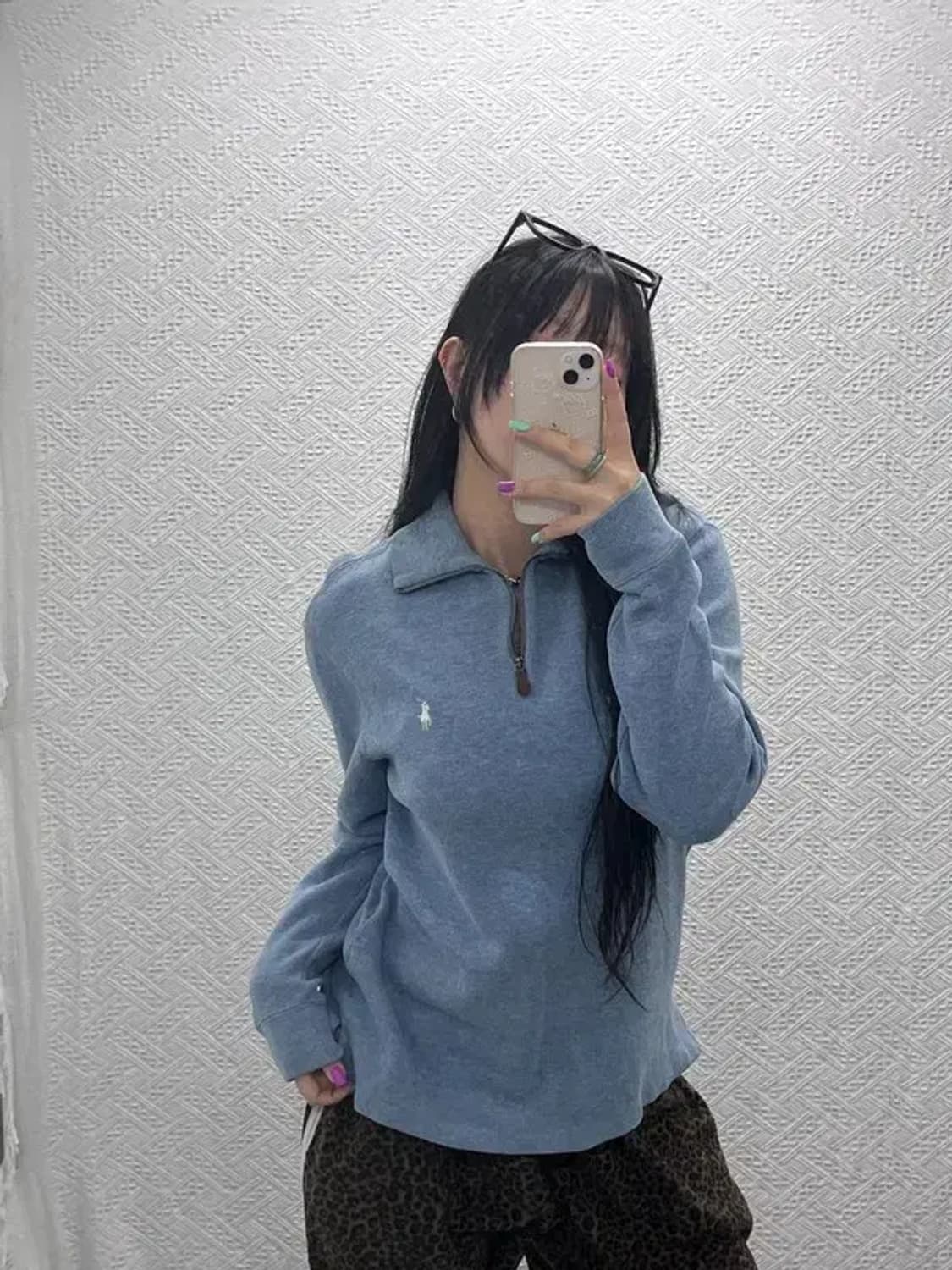 폴로 랄프로렌 폭닥 여리 파스텔 블루 니트 반집업 S C06919 상품이미지1