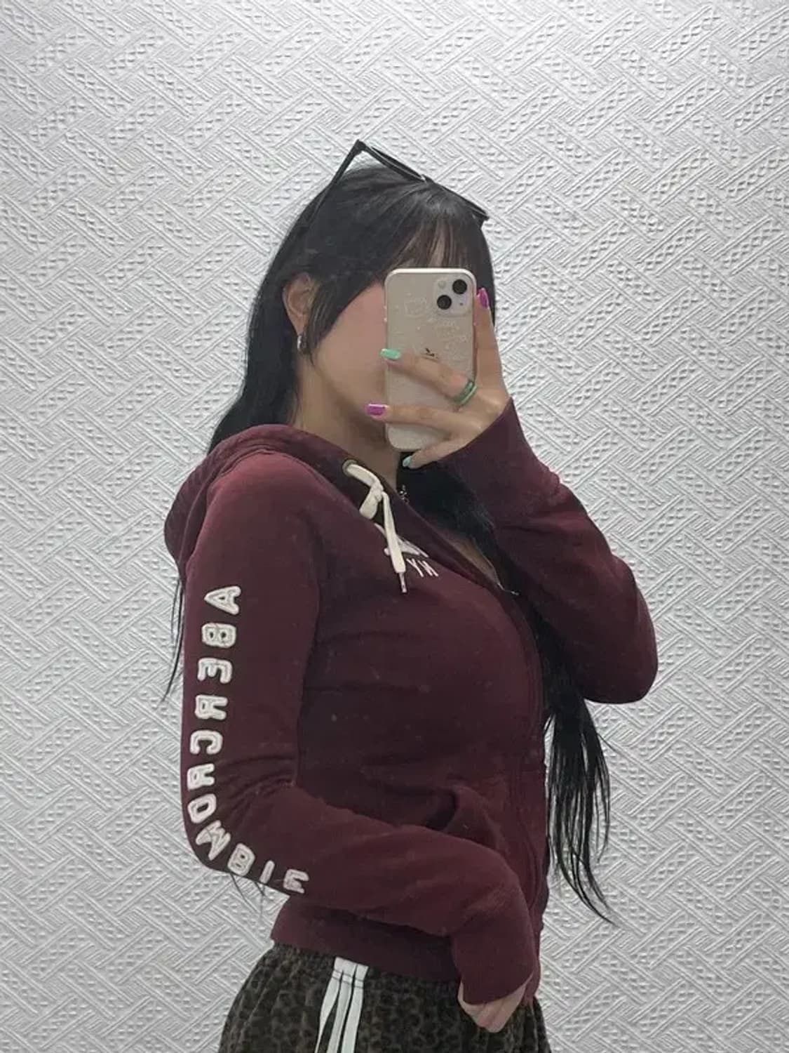 아베크롬비 레트로 Y2K 버건디 후드 집업 S C06933 상품이미지2