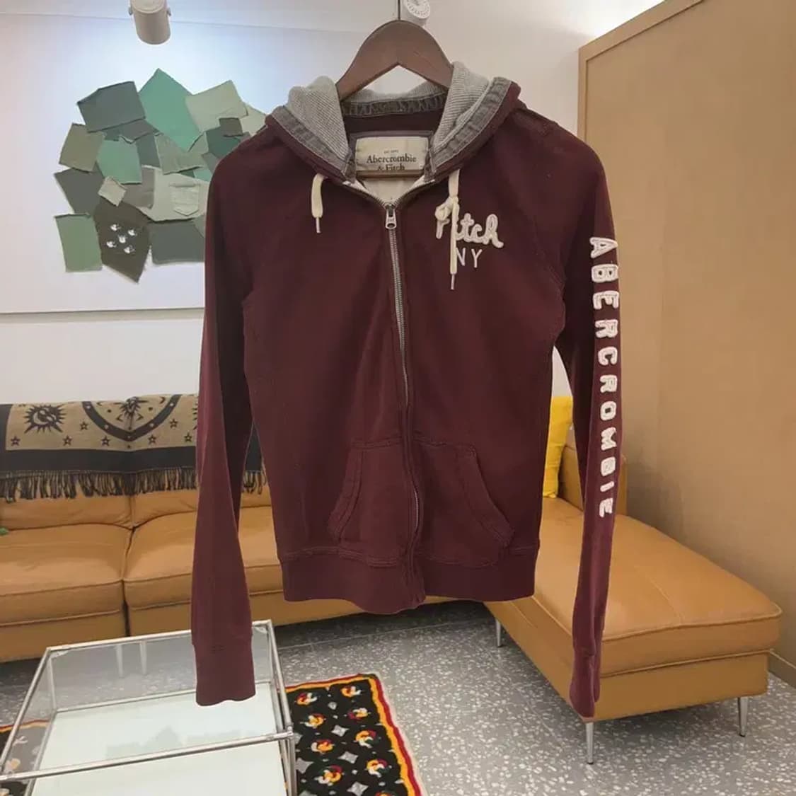 아베크롬비 레트로 Y2K 버건디 후드 집업 S C06933 상품이미지3