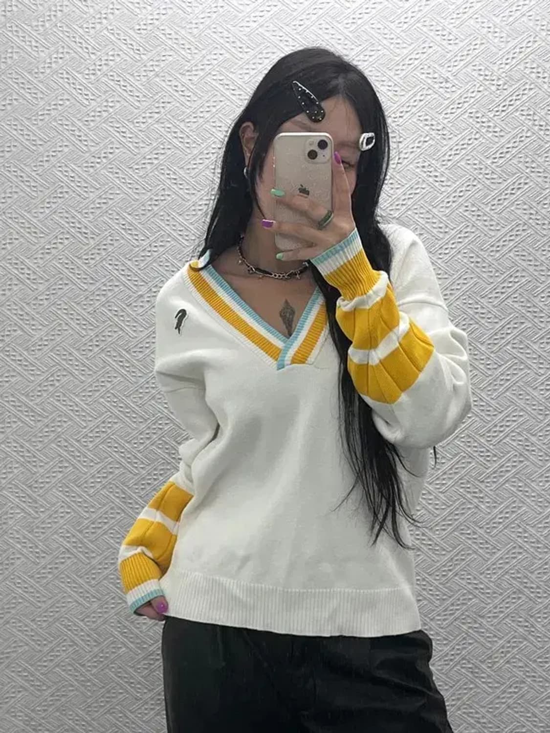 라코스테 레트로 컬러블록 브이넥 니트 S C07000 상품이미지1