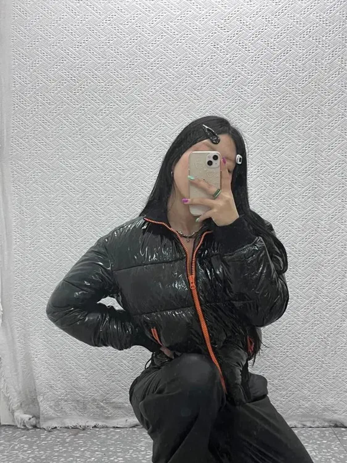 갭 Y2K 유니크 유광 오렌지블랙 패딩 S C07013 상품이미지1