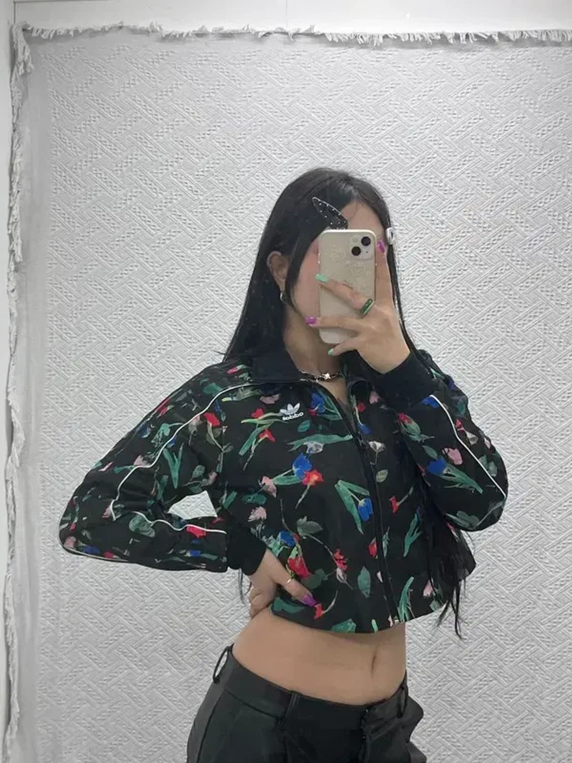 아디다스 키치무드 플라워 프린팅 크롭 져지 집업 XS C07019 상품이미지1