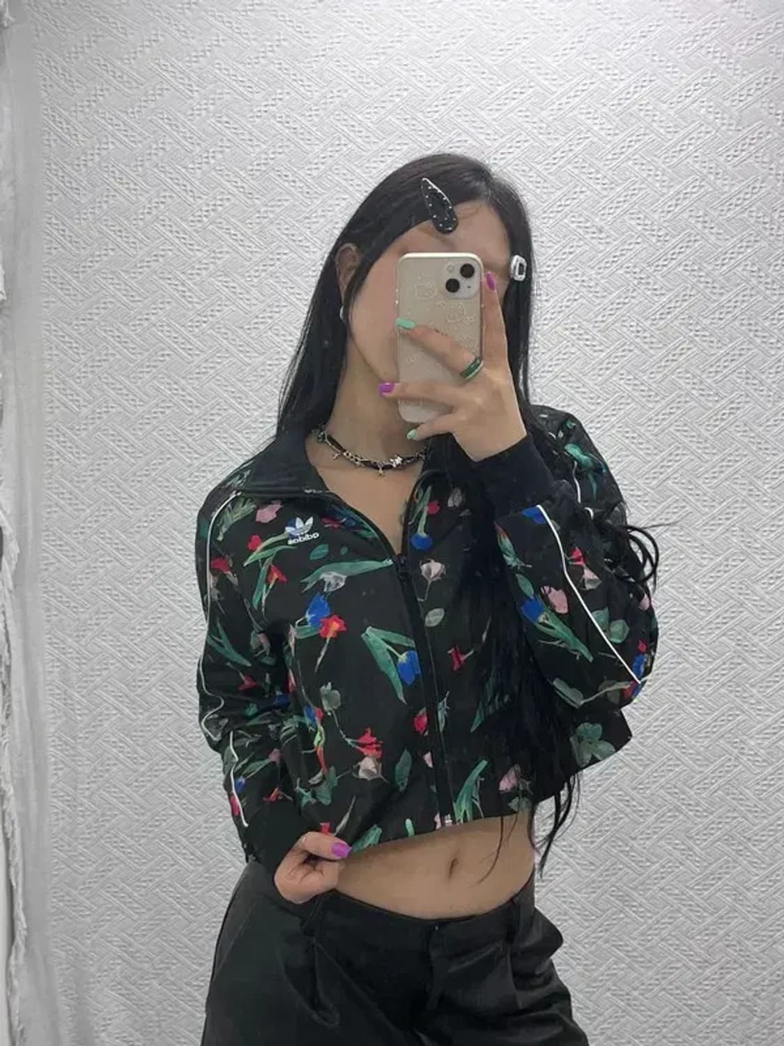 아디다스 키치무드 플라워 프린팅 크롭 져지 집업 XS C07019 상품이미지2