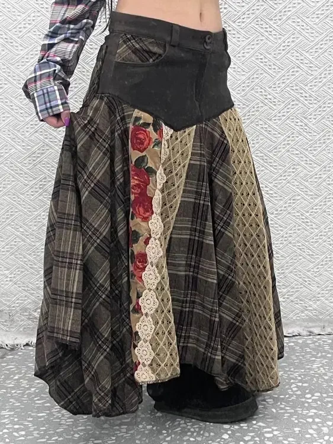 빈티지 모리걸 패치워크 에스닉 키치 롱스커트 M C07033 상품이미지1