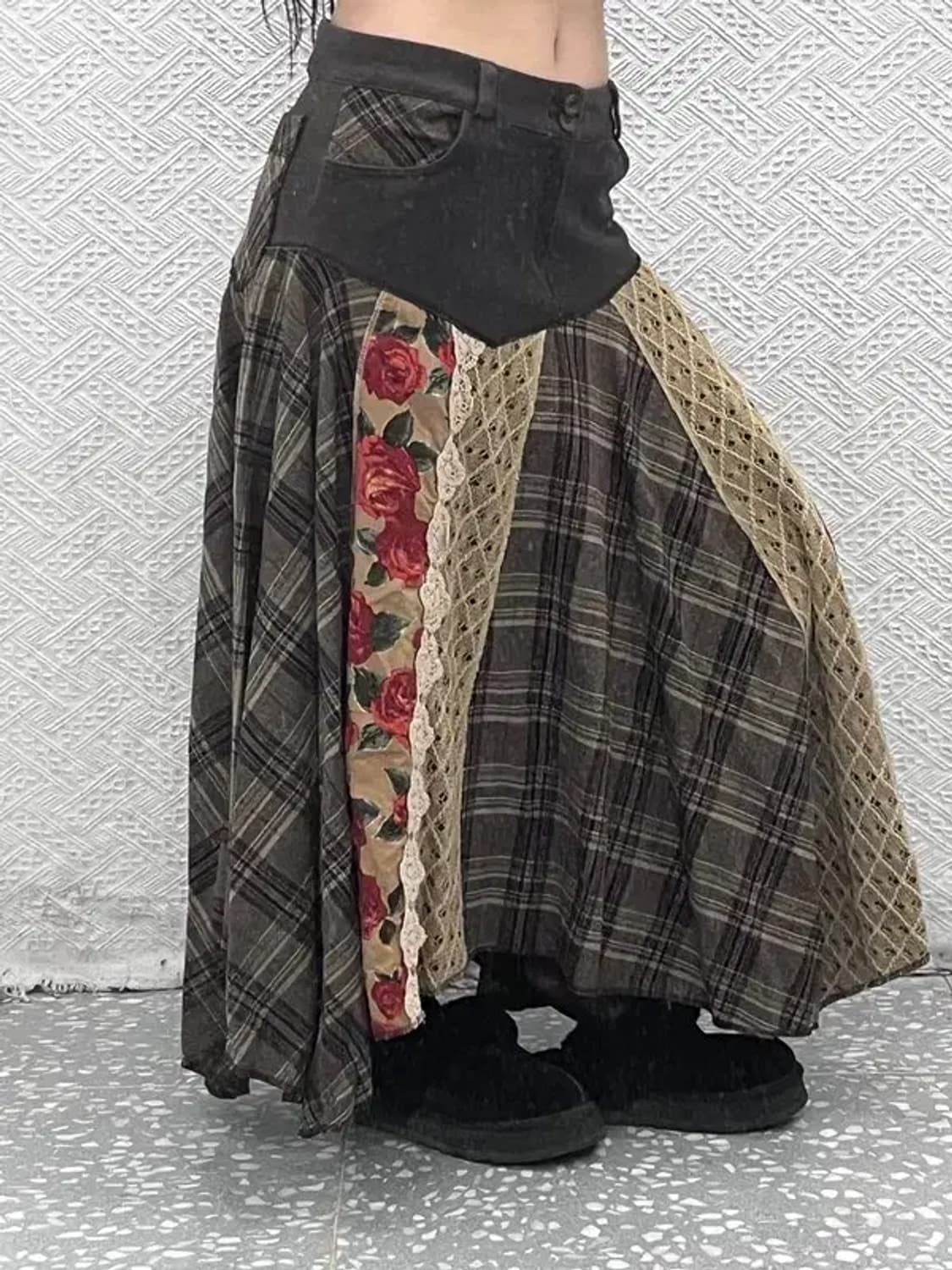 빈티지 모리걸 패치워크 에스닉 키치 롱스커트 M C07033 상품이미지2