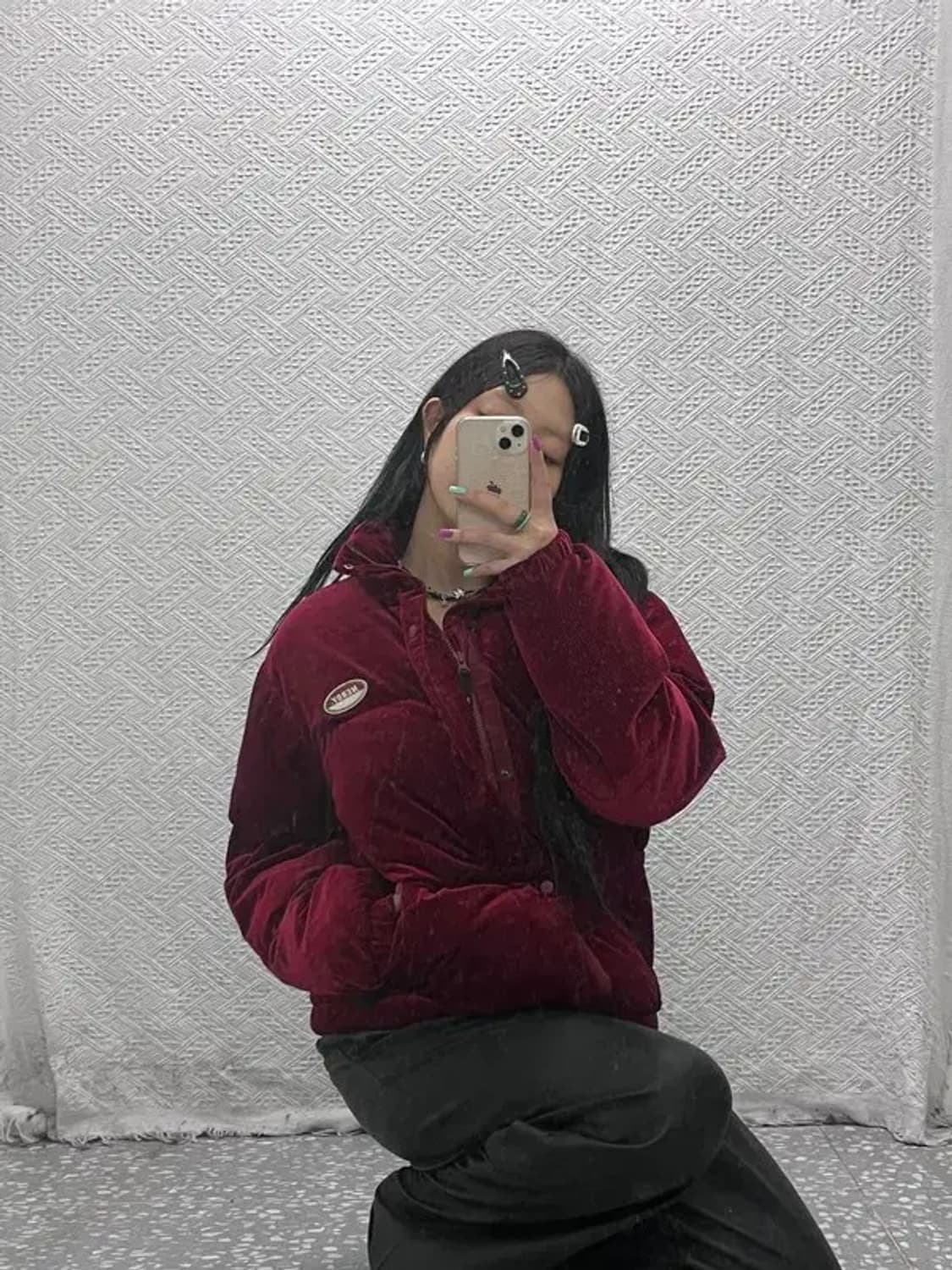 널디 유니크 코듀로이 골덴 버건디 와인 패딩 S C07018 상품이미지2