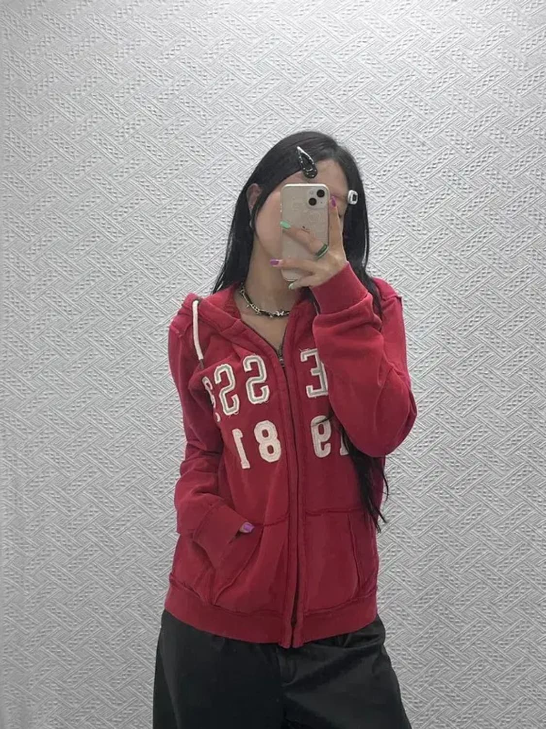 게스 00's Y2K 코랄 빅로고 후드 집업 L C07022 상품이미지2