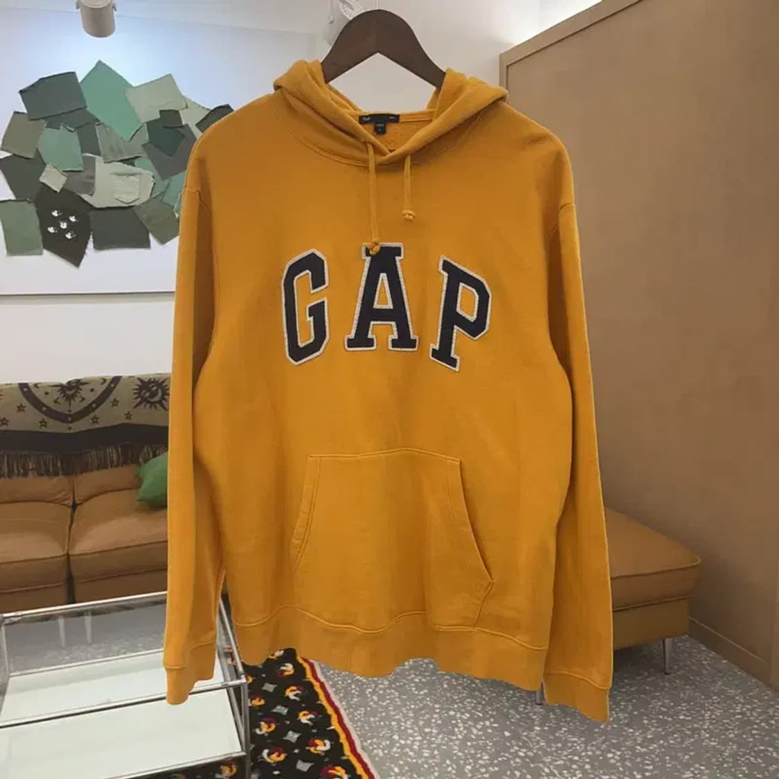 갭 올드스쿨 Y2K 빅로고 머스타드 후드티 L C07058 상품이미지3