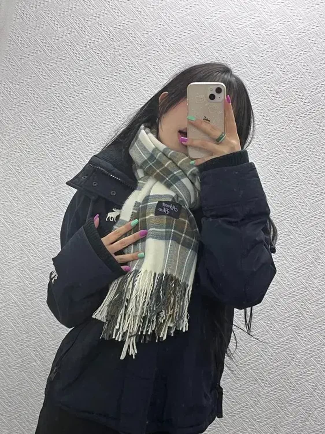 얼모스트 블루 폭닥 플란넬 체크 목도리 머플러 C07108 상품이미지1