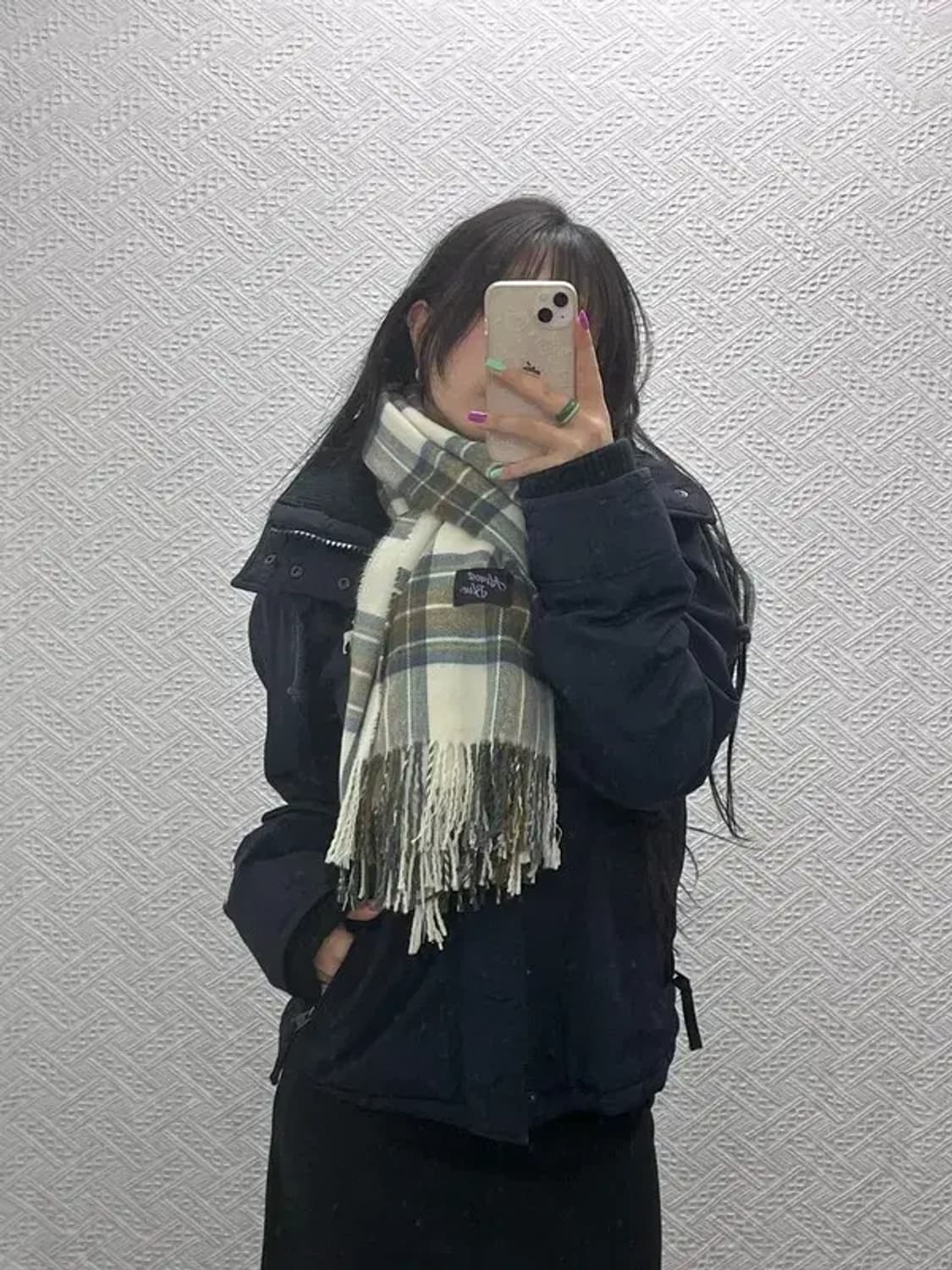 얼모스트 블루 폭닥 플란넬 체크 목도리 머플러 C07108 상품이미지2