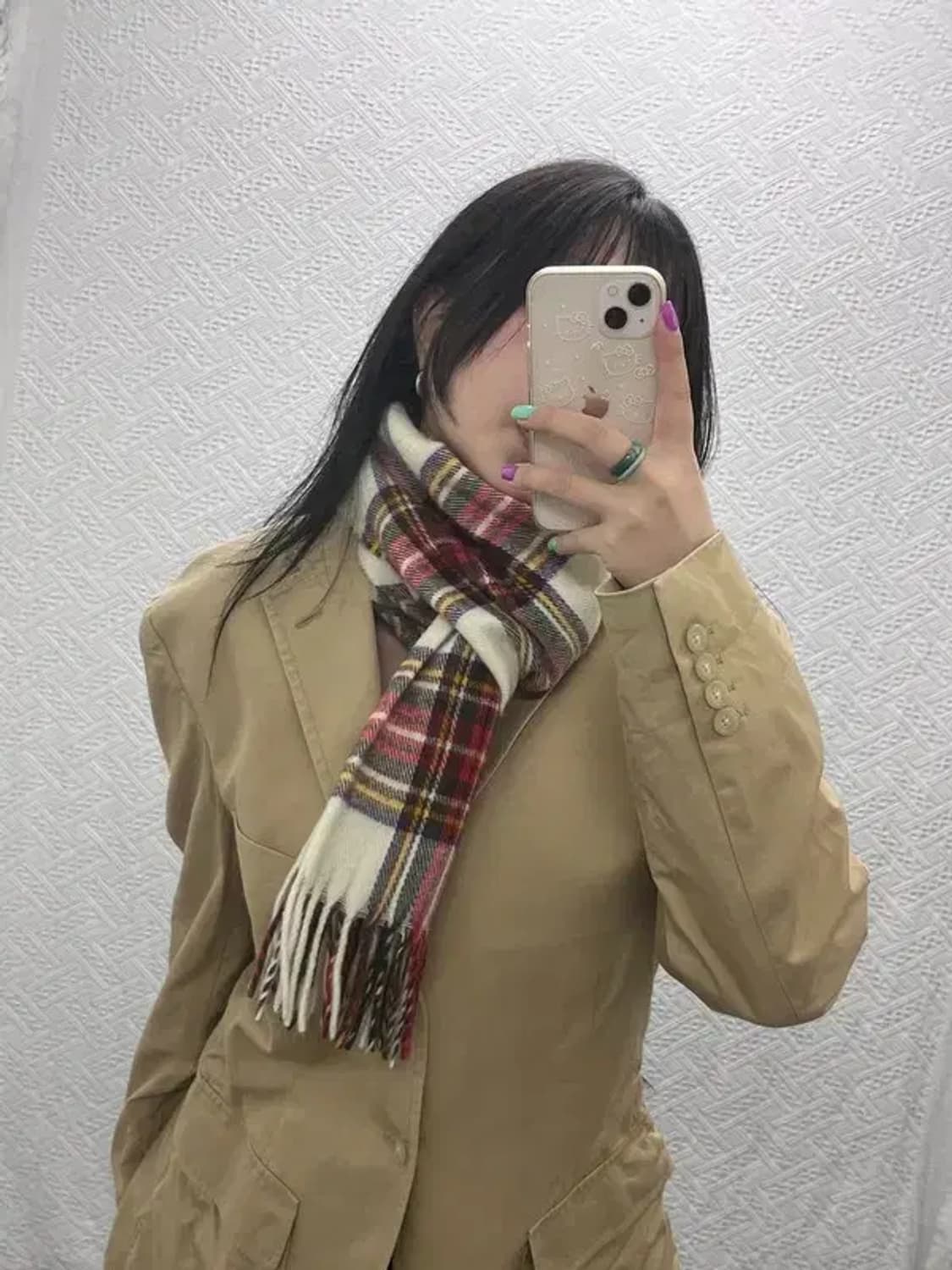 빈티지 홀리데이 크림체크 목도리 머플러 C07109 상품이미지1