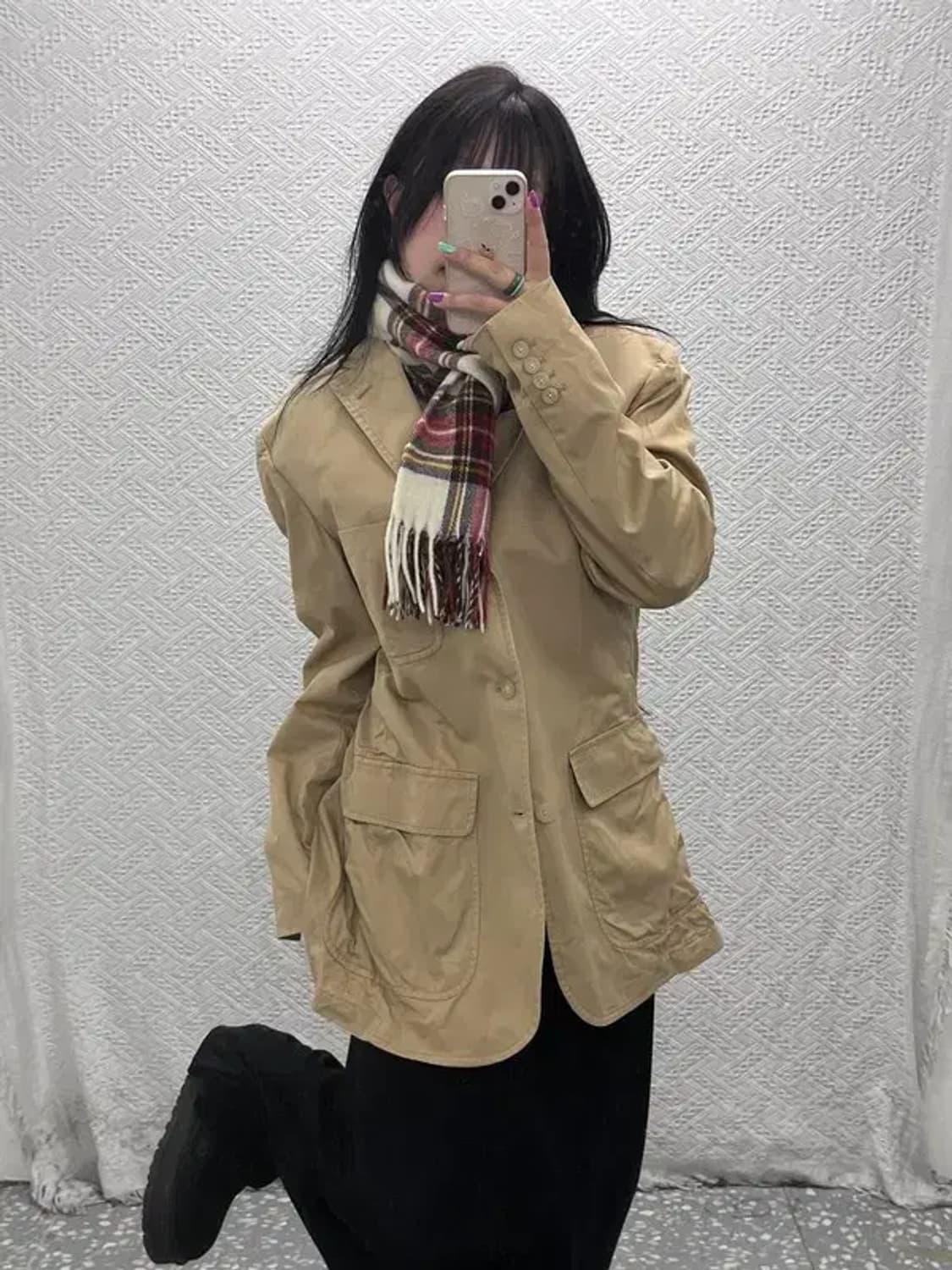 빈티지 홀리데이 크림체크 목도리 머플러 C07109 상품이미지2