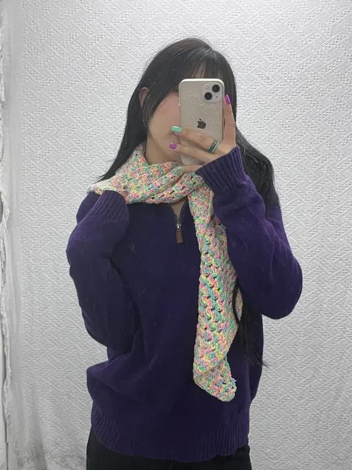 빈티지 코튼캔디 키치컬러 케이프 뜨개 머플러  C07115 상품이미지1