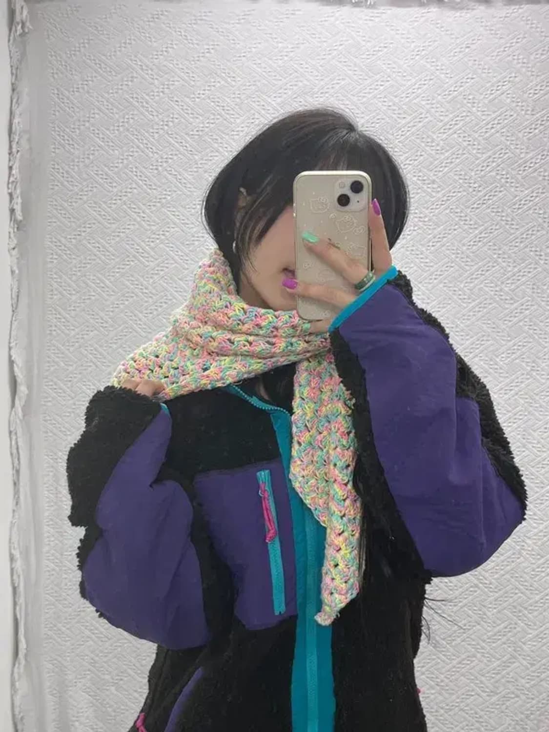 빈티지 코튼캔디 키치컬러 케이프 뜨개 머플러  C07115 상품이미지2