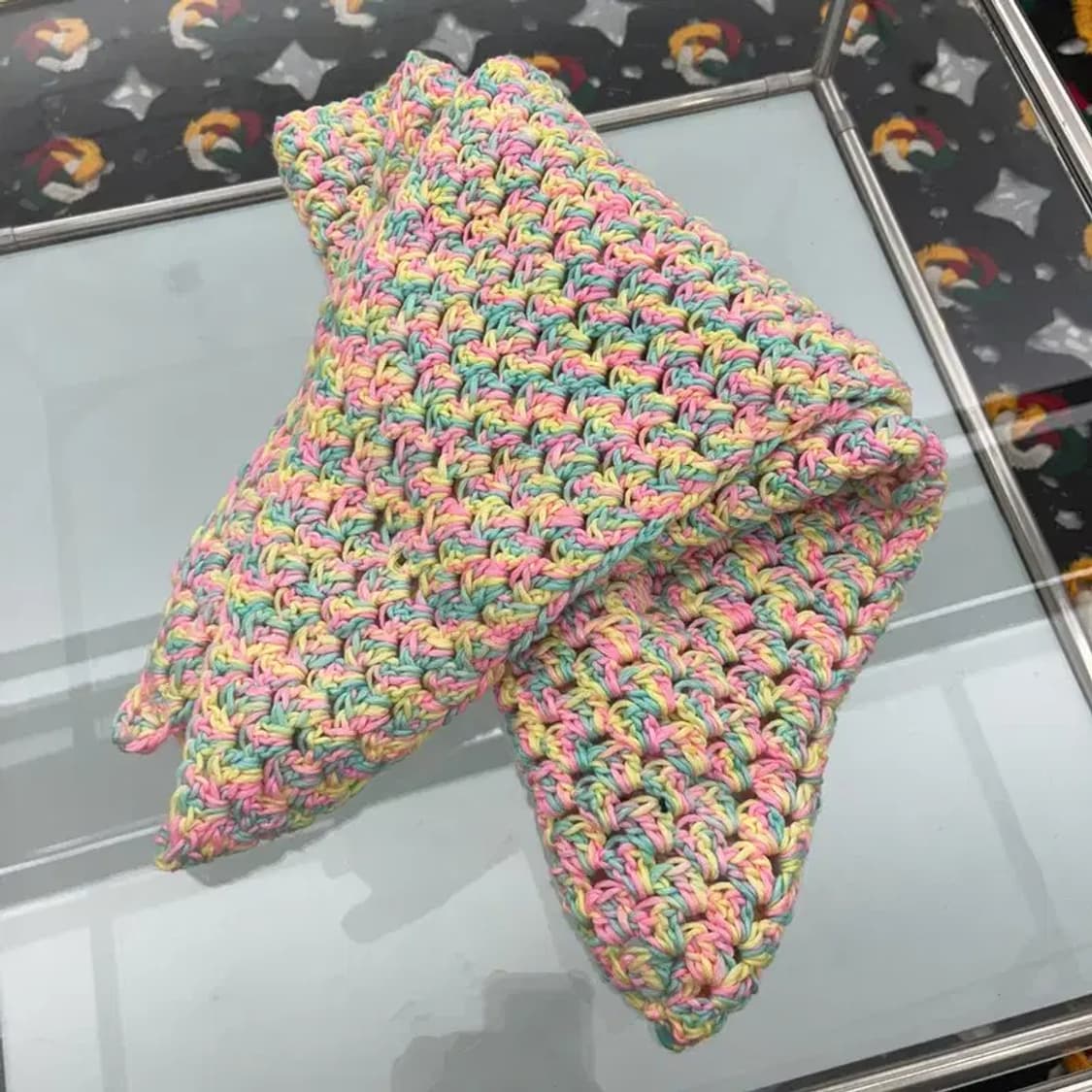 빈티지 코튼캔디 키치컬러 케이프 뜨개 머플러  C07115 상품이미지3