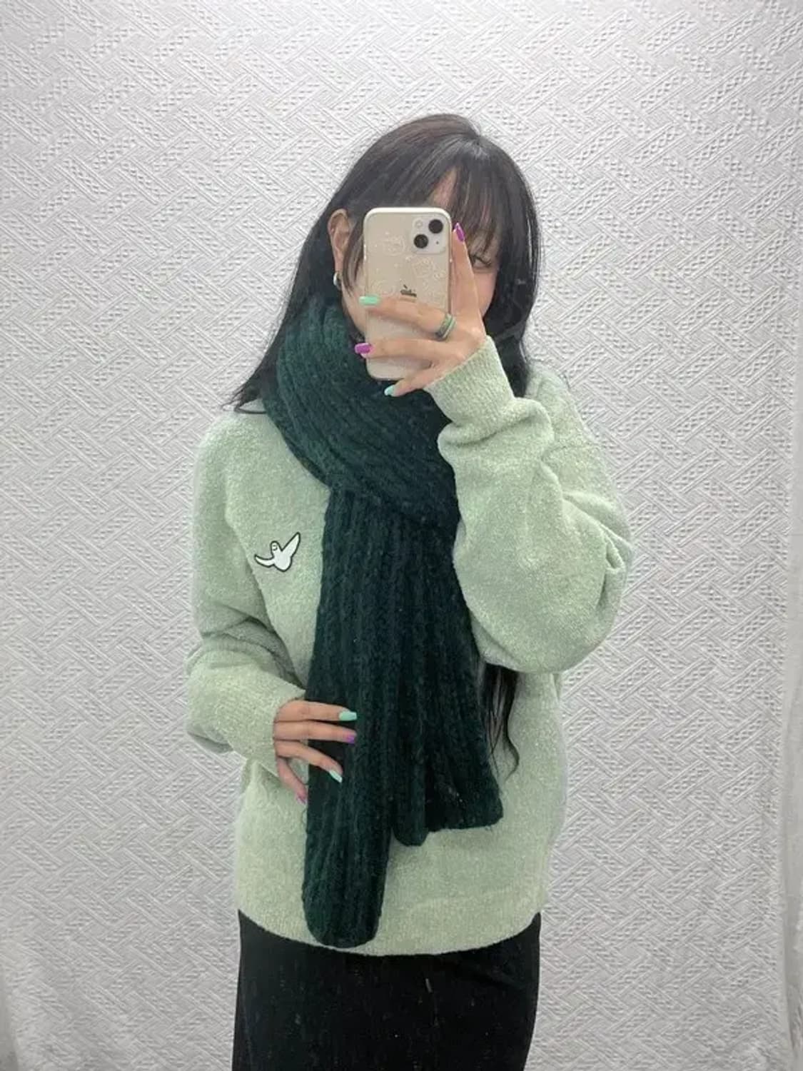 빈티지 홀리데이 딥그린 뜨개 니트 목도리 머플러 C07117 상품이미지1