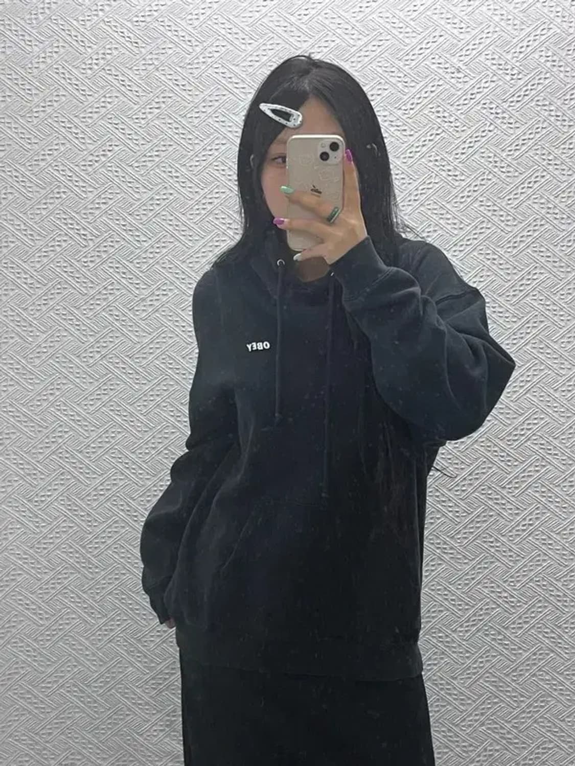 오베이 스트릿 힙합 백레터링 오버핏 후드티 L C07119 상품이미지2