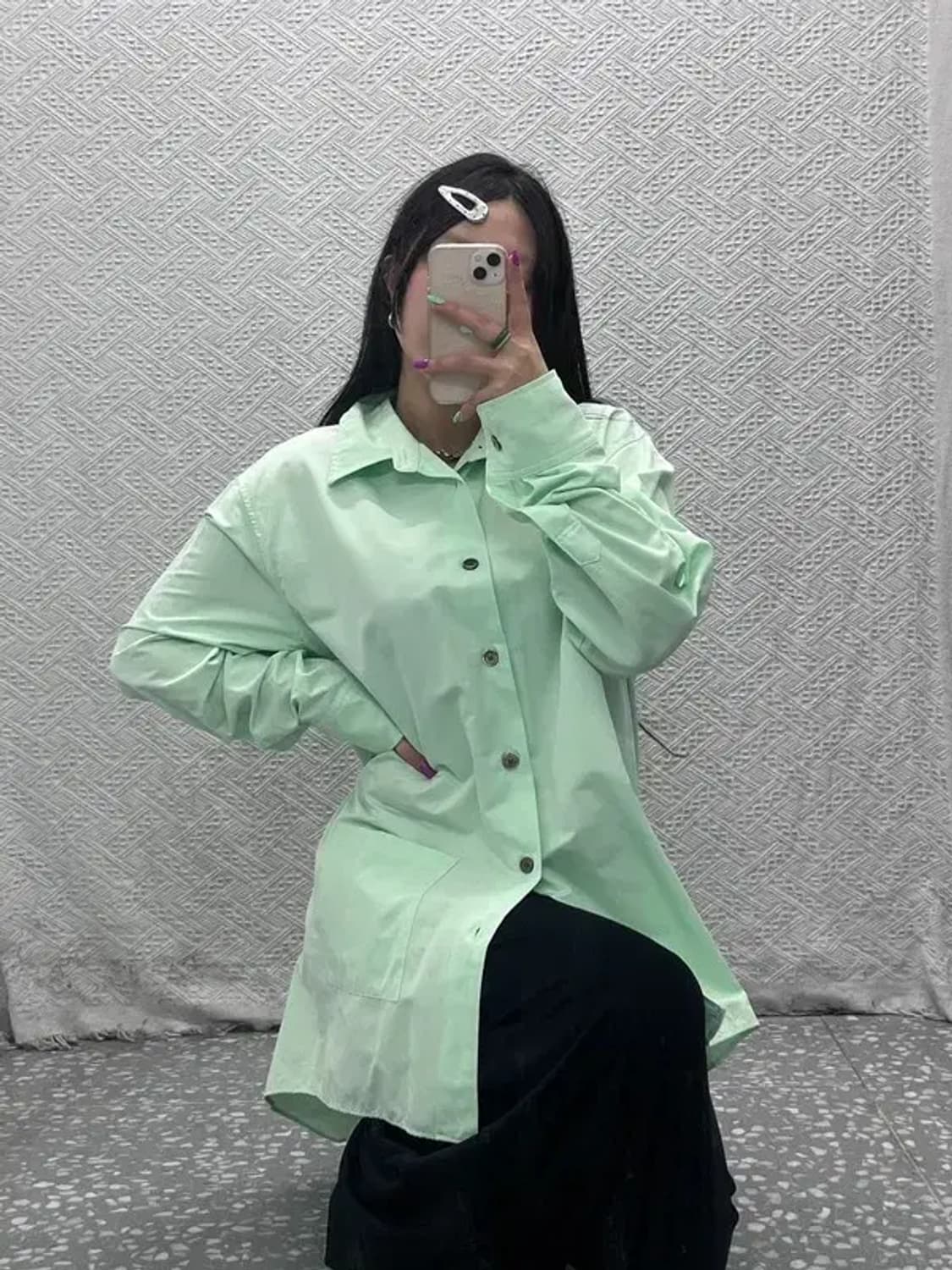 앤더슨벨 언발란스 피스타치오 그린 포켓 셔츠 L C07128 상품이미지1