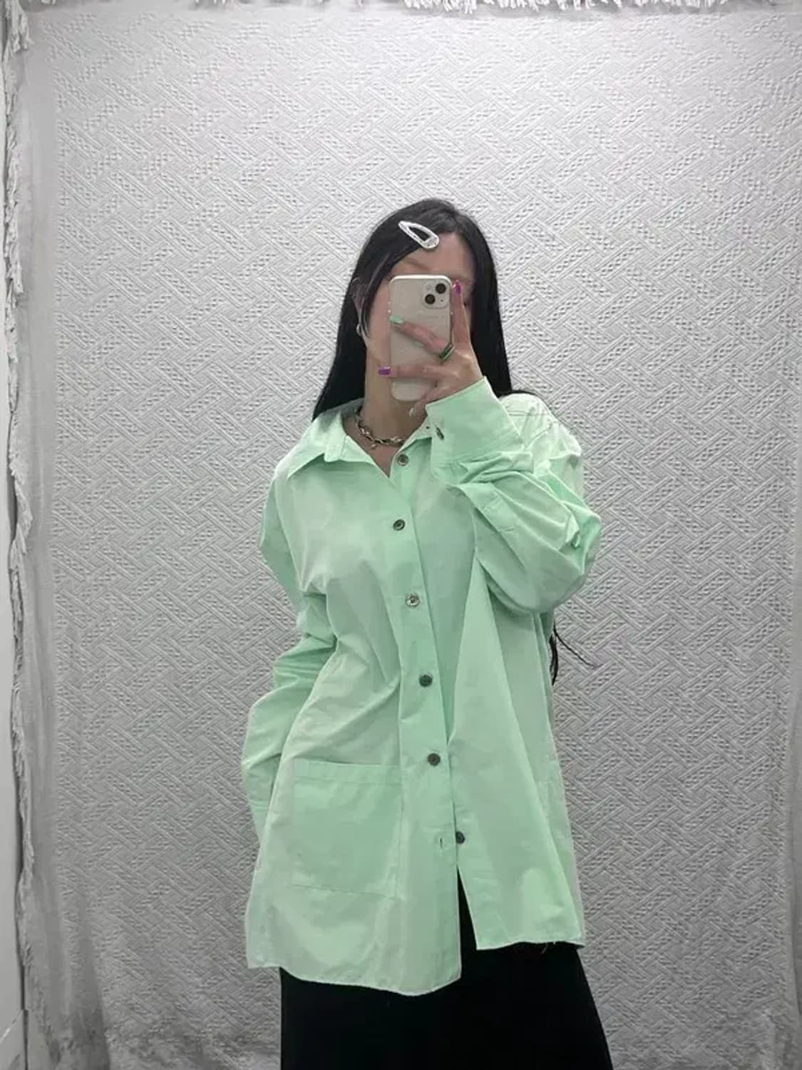 앤더슨벨 언발란스 피스타치오 그린 포켓 셔츠 L C07128 상품이미지2