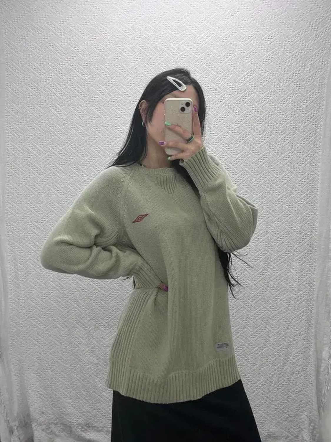 엄브로 레트로 자수로고 올리브카키 니트 100 C07131 상품이미지1