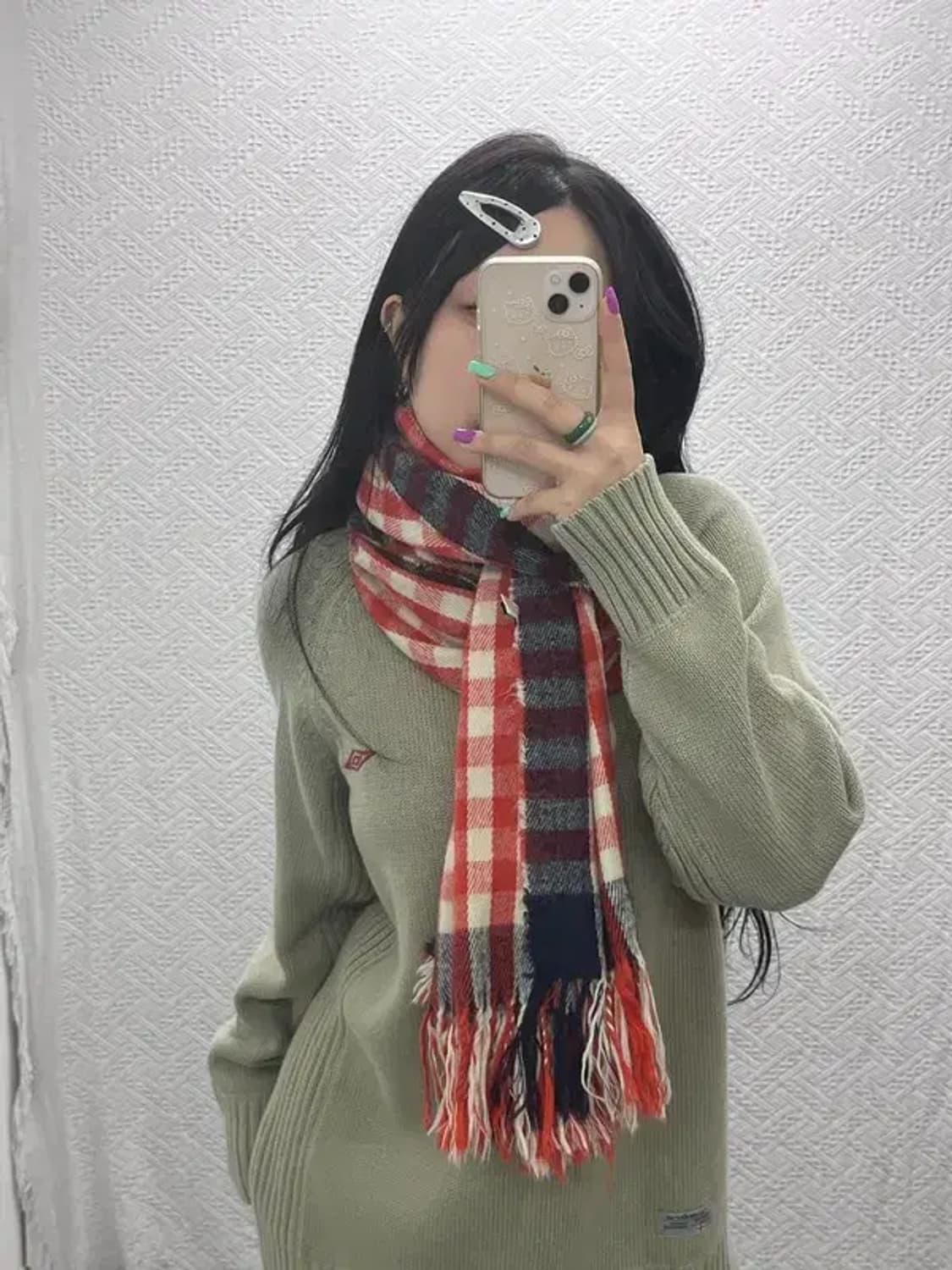 빈티지 홀리데이 레드 블록체크 목도리 머플러 C07148 상품이미지1